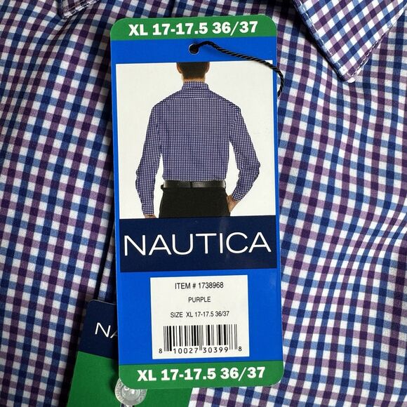 Nautica Mens XL 17-17.5 36/37 Shirt Purple Performance Slim Fit Dress Button New - Picture 4 of 10